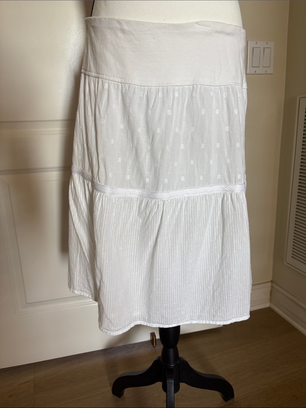 Prana White Tiered Midi Skirt Large